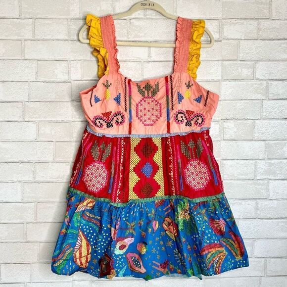 🌸 FARM RIO 🌸by Anthropologie Color blocking Embroidered Mini Dress size XL new - Picture 8 of 13